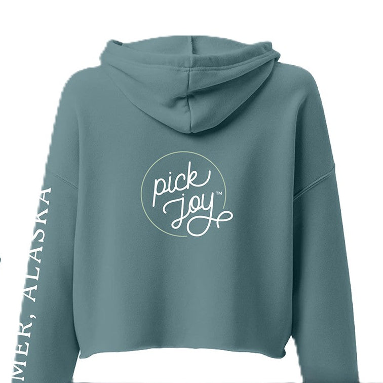 Pick Joy Women's Cropped Hooded Sweatshirt-Apparel-Alaska Beauty Peony Coop-Spruce-S-Alaska Beauty Peony Coop