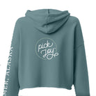 Pick Joy Women's Cropped Hooded Sweatshirt-Apparel-Alaska Beauty Peony Coop-Teal-S-Alaska Beauty Peony Coop