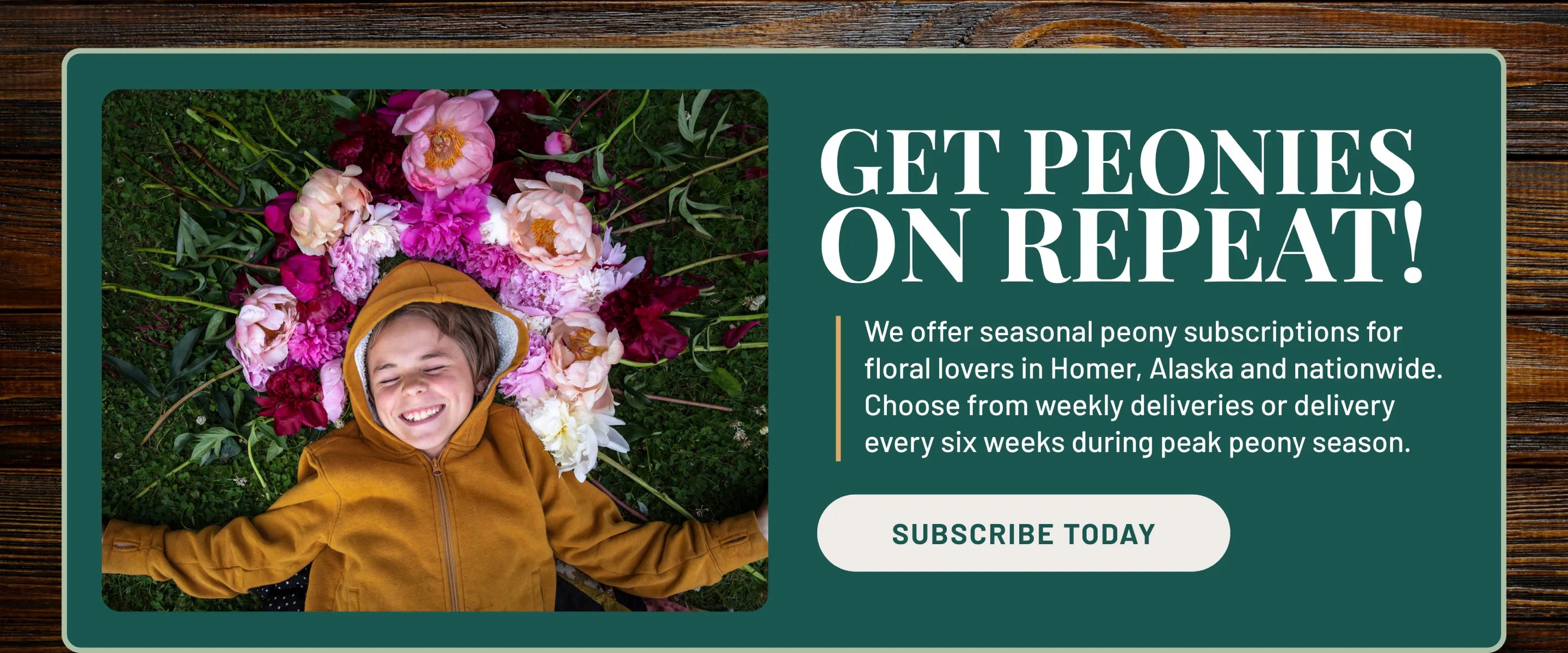 Get Peonies on Repeat | We offer subscription services to floral lovers based both in Homer, AK and nationwide! Choose from a weekly delivery up or up to every 6 weeks during peak peony season | Alaska Beauty Peony Cooperative | Homer, AK