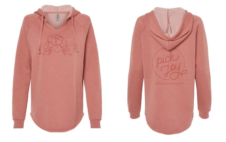 Pick Joy Pullover Hoodie (Rose, Sage)-Apparel-Alaska Beauty Peony Coop-Dusty Rose-XS-Alaska Beauty Peony Coop